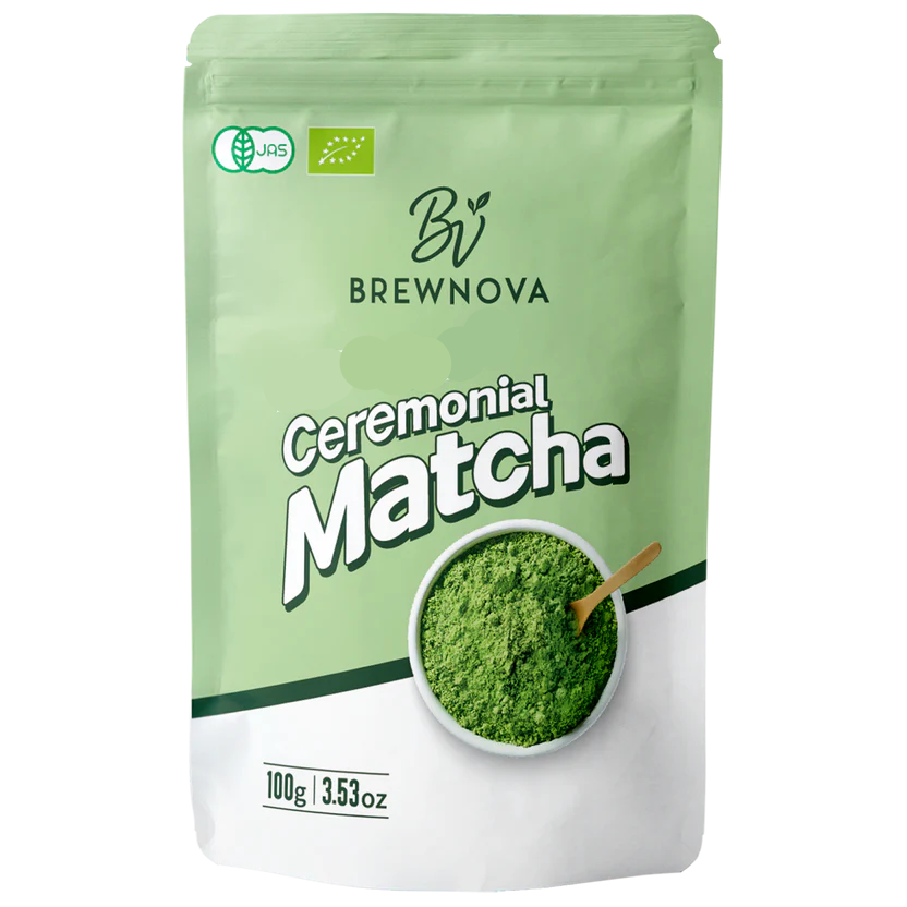 Brewnova Ceremonial Matcha packaging on a white background